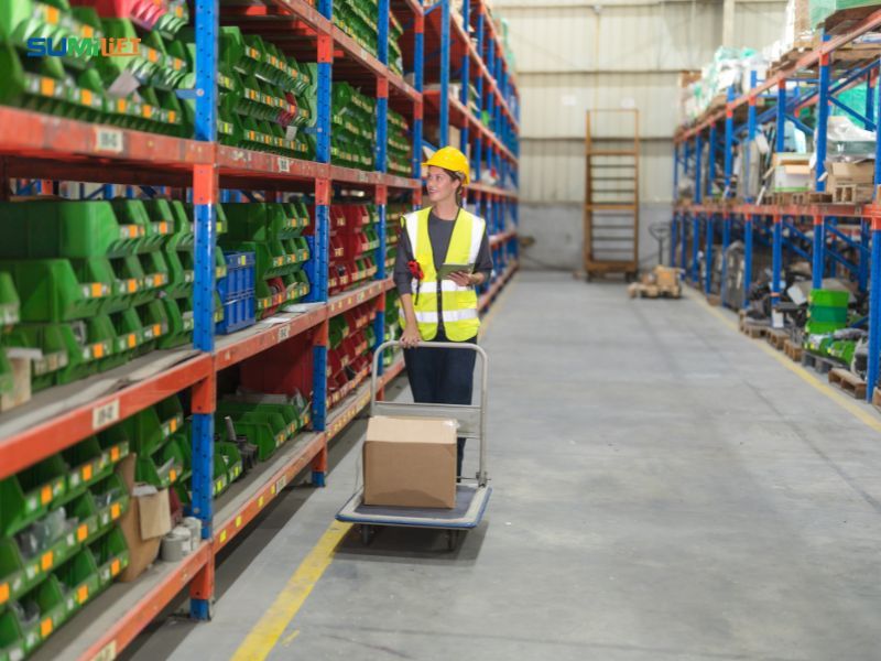 Xe đẩy hàng 4 bánh tải trọng lớn vận chuyển hàng hóa trong nhà máy và kho logistics
