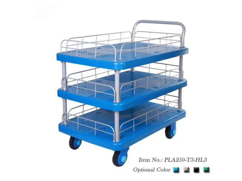 Xe Đẩy Hàng 4 Bánh 3 Tầng 250kg Có Lan Can PLA250-T3-HL3 1 xe-day-hang-4-banh-3-tang-250kg-co-lan-can-pla250-t3-hl3-1