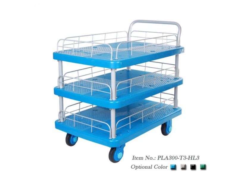 Xe Đẩy Hàng 4 Bánh 3 Tầng 300kg Có Lan Can PLA300-T3-HL3 1 xe-day-hang-4-banh-3-tang-300kg-co-lan-can-pla300-t3-hl3-1