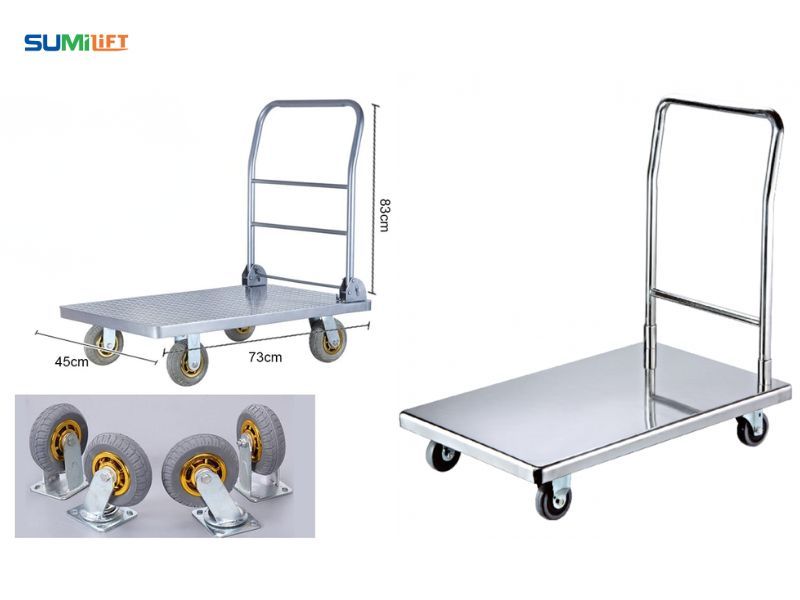 So sánh xe đẩy hàng 4 bánh thép sơn tĩnh điện và xe đẩy hàng 4 bánh inox
