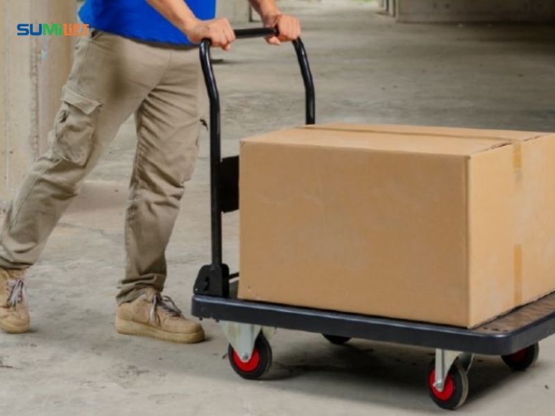 Xe đẩy hàng mini gấp gọn chính hãng sử dụng trong kho hàng và vận chuyển hàng hóa