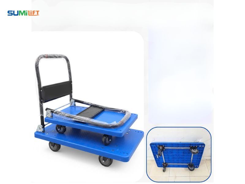 Xe đẩy hàng gấp gọn 4 bánh tải trọng lớn cho kho hàng và nhà máy