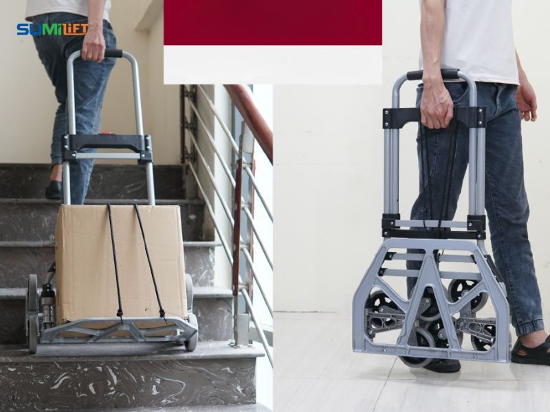 Xe đẩy hàng gấp gọn leo cầu thang 6 bánh hỗ trợ vận chuyển hàng lên xuống bậc thang